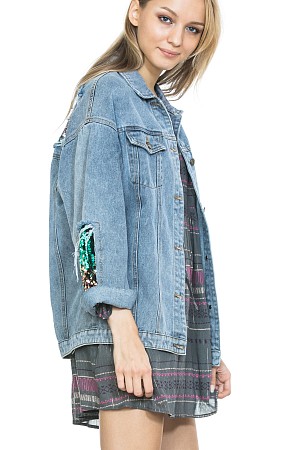 SEQUINS DENIM JACKET WITH BUTT ...